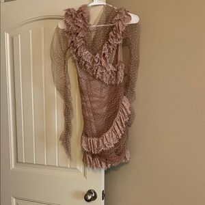 House of CB Sheer Ruffled Mini Dress in Brown